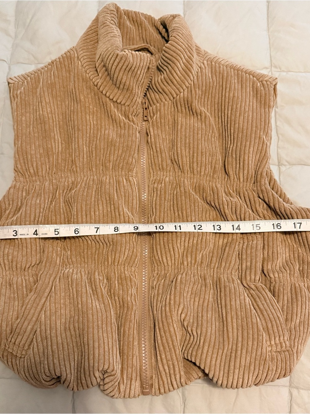 CALI 1850 Corduroy Cropped Puffer Vest Tan Beige Size M - Picture 10 of 11